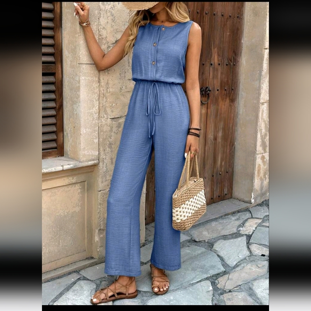 Casual Vacation Backless Romper With Ruffle Trim - Picture 6 of 6
